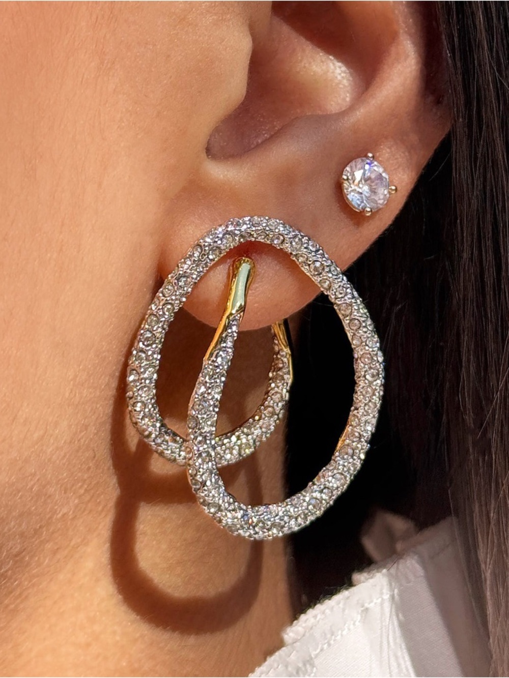 Alexis Bittar Solanales Crystal Pavé Spiral Hoop Earrings (MSRP $325)